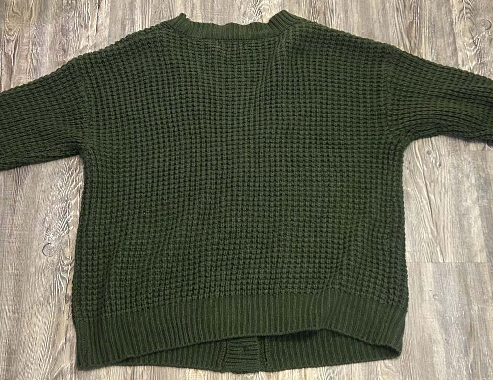 Waffle Knit Button-Down Cardigan, Deep Green, Size 2X - Picture 5 of 6